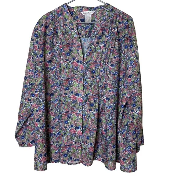 Drapers & Damons 3X Floral Pintuck Blouse Button Front Romantic Cottagecore - Picture 2 of 12